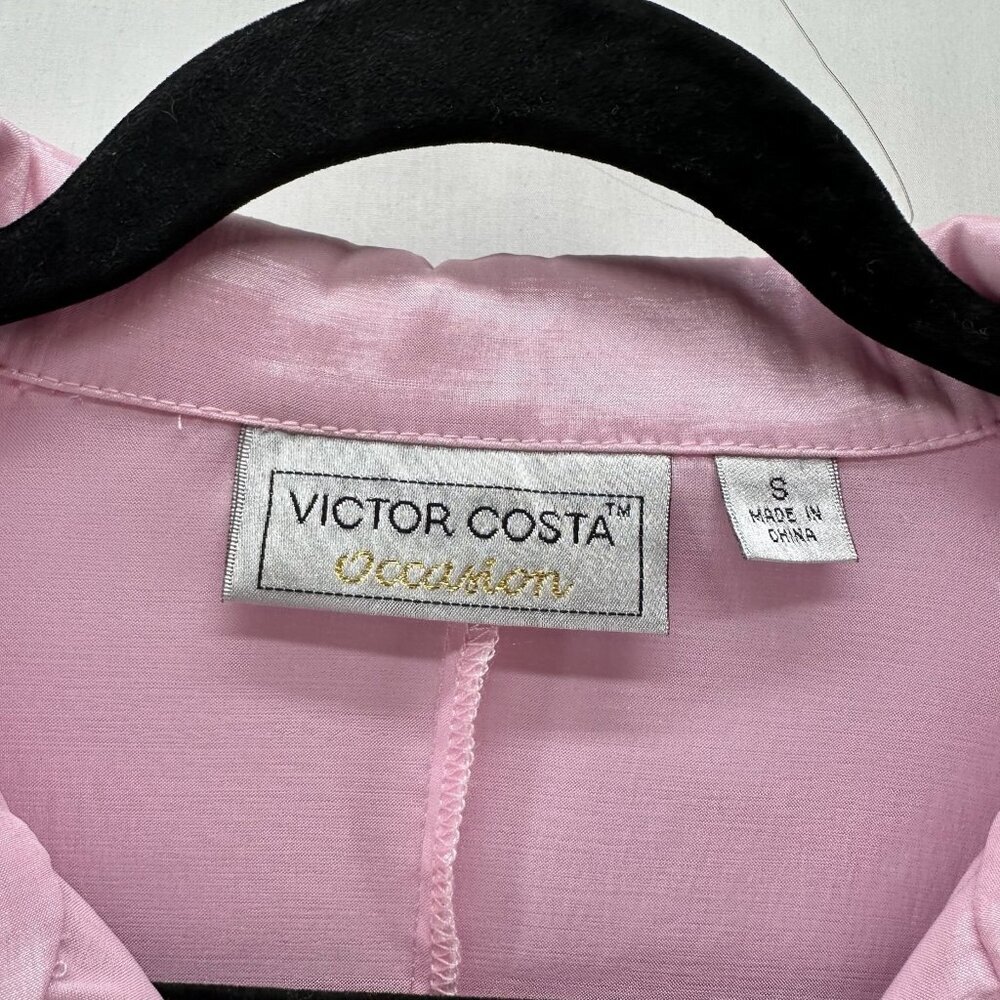 Victor Costa Top Womens S Satin Blouse Hidden Button Pleated Bell Sleeve Pink - Picture 12 of 12